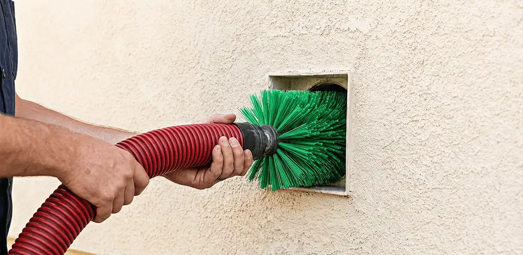 Air duct cleaning brush removing debris from a vent opening in Savannah, GA