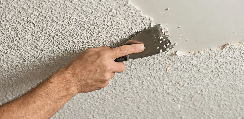 Popcorn ceiling removal scraping off textured ceiling finish in Savannah, GA