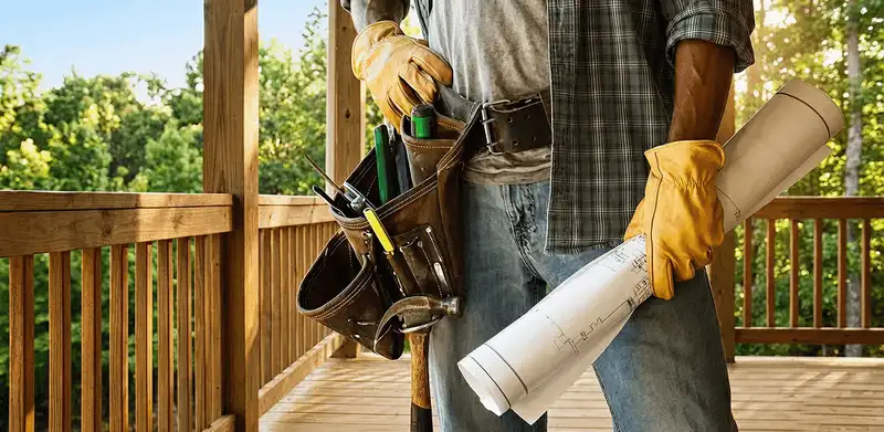 Professional handyman with tool belt ready for home repairs in Savannah, GA
